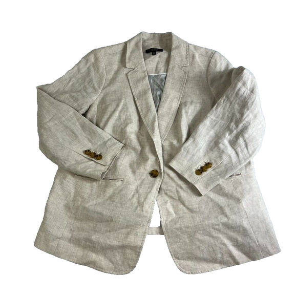 Talbots Blazer Womens Plus Petite 14 Classic Natural Beige Linen Minimalist NWOT - Picture 2 of 13